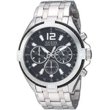 Guess Surge Chronograph Black Dial Silver Steel Strap Watch for Men - W1258G1