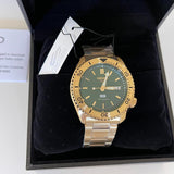 Seiko 5 Sports HUF Limited Edition Green Dial Gold Steel Strap Watch For Men - SRPJ20