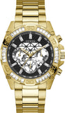 Guess Trophy Diamonds Black Dial Gold Steel Strap Watch for Men - GW0390G2