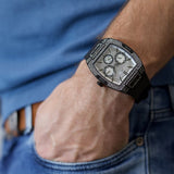 Guess Phoenix Multifunction Silver Dial Black Silicone Strap Watch For Men - GW0048G1
