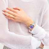 D1 Milano Ultra Thin Solar Sync Purple Dial Silver Steel Strap Watch for Women - D1-UTBL36