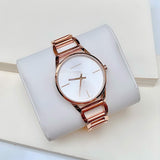 Calvin Klein Stately White Dial Rose Gold Steel Strap Watch for Women - K3G23626