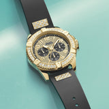 Guess Frontier Crystals Black Dial Black Silicone Strap Watch For Men - W1132G1