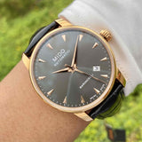 Mido Baroncelli III Automatic Grey Dial Black Leather Strap Watch For Men - M8600.3.13.4