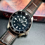 Seiko 5 Sports SKX Automatic Black Dial Black Leather Strap Watch for Men - SRPD55K2
