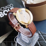 Movado Bold Gold Dial Brown Leather Strap Watch for Women - 3600437