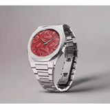 D1 Milano Ultra Thin Barn Red Dial Silver Steel Strap Watch for Men - D1-UTBJ33