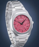 D1 Milano Ultra Thin Barn Red Dial Silver Steel Strap Watch for Men - D1-UTBJ33