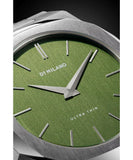 D1 Milano Ultra Thin Moss Green Dial Silver Steel Strap Watch for Men - D1-UTBJ06