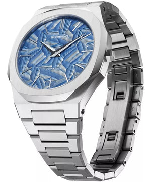 D1 Milano Ultra Thin Olympic Blue Dial Silver Steel Strap Watch for Men - D1-UTBJ35