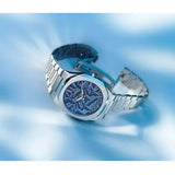 D1 Milano Ultra Thin Olympic Blue Dial Silver Steel Strap Watch for Men - D1-UTBJ35