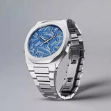 D1 Milano Ultra Thin Olympic Blue Dial Silver Steel Strap Watch for Men - D1-UTBJ35