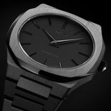 D1 Milano Ultra Thin Shadow Black Dial Black Steel Strap Watch for Men - D1-UTBJSH