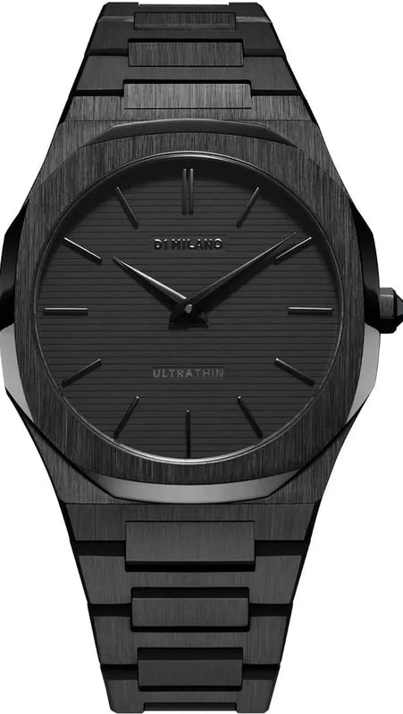 D1 Milano Ultra Thin Shadow Black Dial Black Steel Strap Watch for Men - D1-UTBJSH