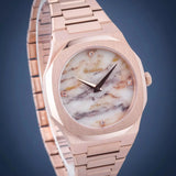 D1 Milano Ultra Thin Marble Dial Rose Gold Steel Strap Watch for Women - D1-UTBL14