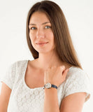 Emporio Armani Gianni T-Bar Analog Mother of Pearl Dial Blue Leather Strap Watch For Women - AR11468