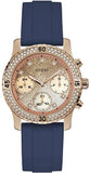 Guess Confetti Diamonds Gold Dial Blue Rubber Strap Watch For Women - W1098L6