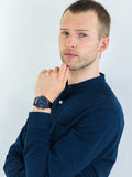 Tommy Hilfiger Shawn Multifunction Quartz Blue Dial Black Leather Strap Watch for Men - 1791616