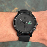 Lacoste 12.12 Chronograph Black Dial Black Silicon Strap Watch for Men - 2011243