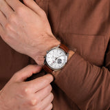 Tommy Hilfiger Deacon White Dial Brown Leather Strap Watch for Men - 1791550