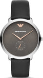 Emporio Armani Modern Slim Quartz Grey Dial Black Leather Strap Watch For Men - AR11162