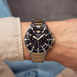Emporio Armani World Explorer Solar Powered Chronograph Black Dial Two Tone Steel Strap Watch for Men - AR11680