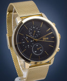 Lacoste Replay Chronograph Black Dial Gold Steel Strap Watch for Men - 2011195
