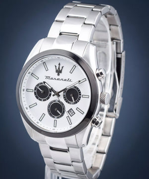 Maserati Attrazione Chronograph White Dial Silver Steel Strap Watch for Men - R8853151004