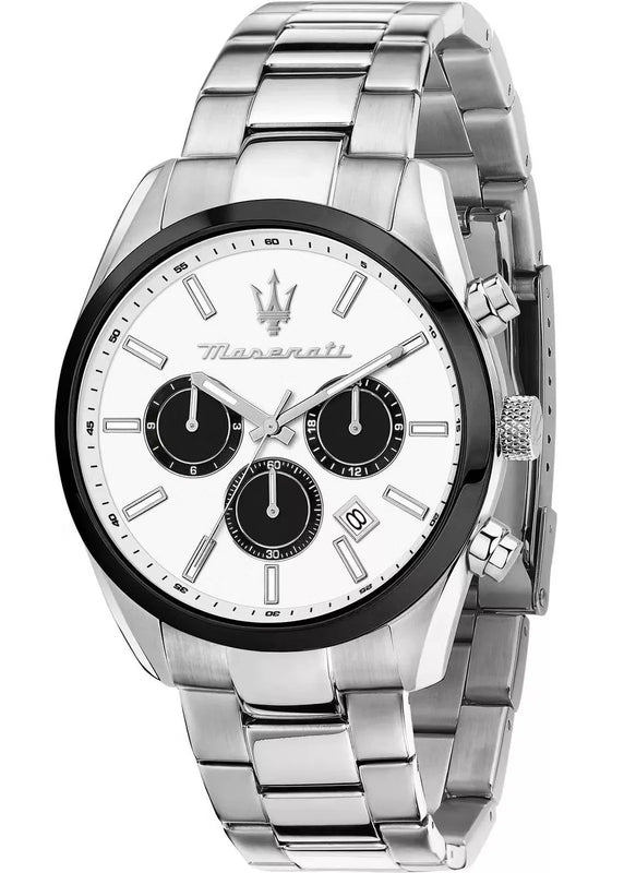 Maserati Attrazione Chronograph White Dial Silver Steel Strap Watch for Men - R8853151004