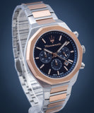 Maserati Stile Chronograph Blue Dial Rose Gold Two Tone Strap Watch For Men - R8873642002