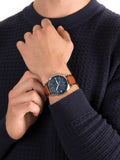 Fossil Townsman Chronograph Blue Dial Brown Leather Strap Watch for Men - FS5279