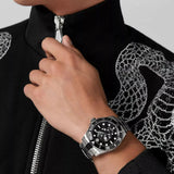 Philipp Plein The $kull Diver Black Dial Silver Stainless Steel Strap Watch For Men- PWOAA0522