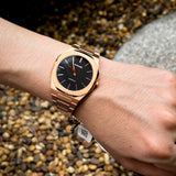 D1 Milano Ultra Thin Black Dial Gold Steel Strap Watch for Men - D1-UTBJ42